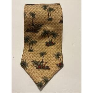Tropicals By Tango Silk Neck Tie Palm Trees Cocktails Tan